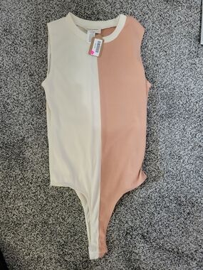 Two-Tone Sleeveless Kids Bodysuit in Cream and Blush